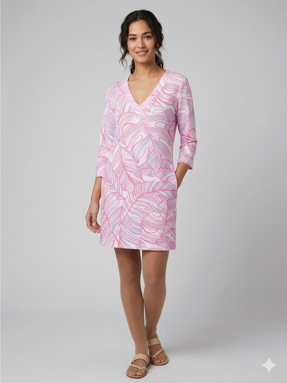 V-Neck Pink Swirl Print Mini Dress